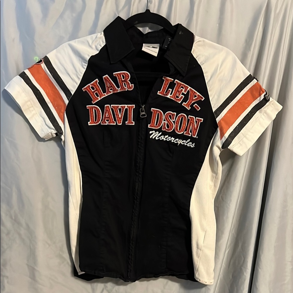 Harley-Davidson Black and White Casual Zip Up Shirt